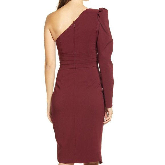 Lavish Alice Woman Burgundy One Shoulder Cocktail Dress Size; 8 - Picture 5 of 13